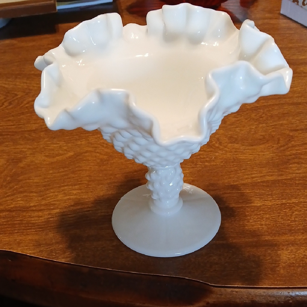 White Ruffled Glass Compote